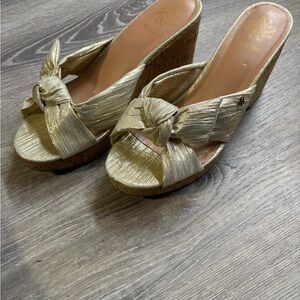Sam & Libby Metallic Gold Knot Cork Wedge Slides